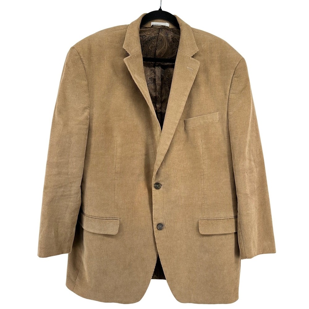 Chaps Mens Tan Corduroy Blazer Jacket Paisley Lined Sport Coat 46L